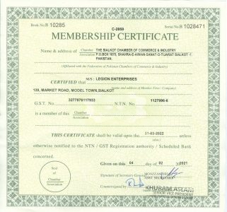 Legion Enterprises SCCI certificate